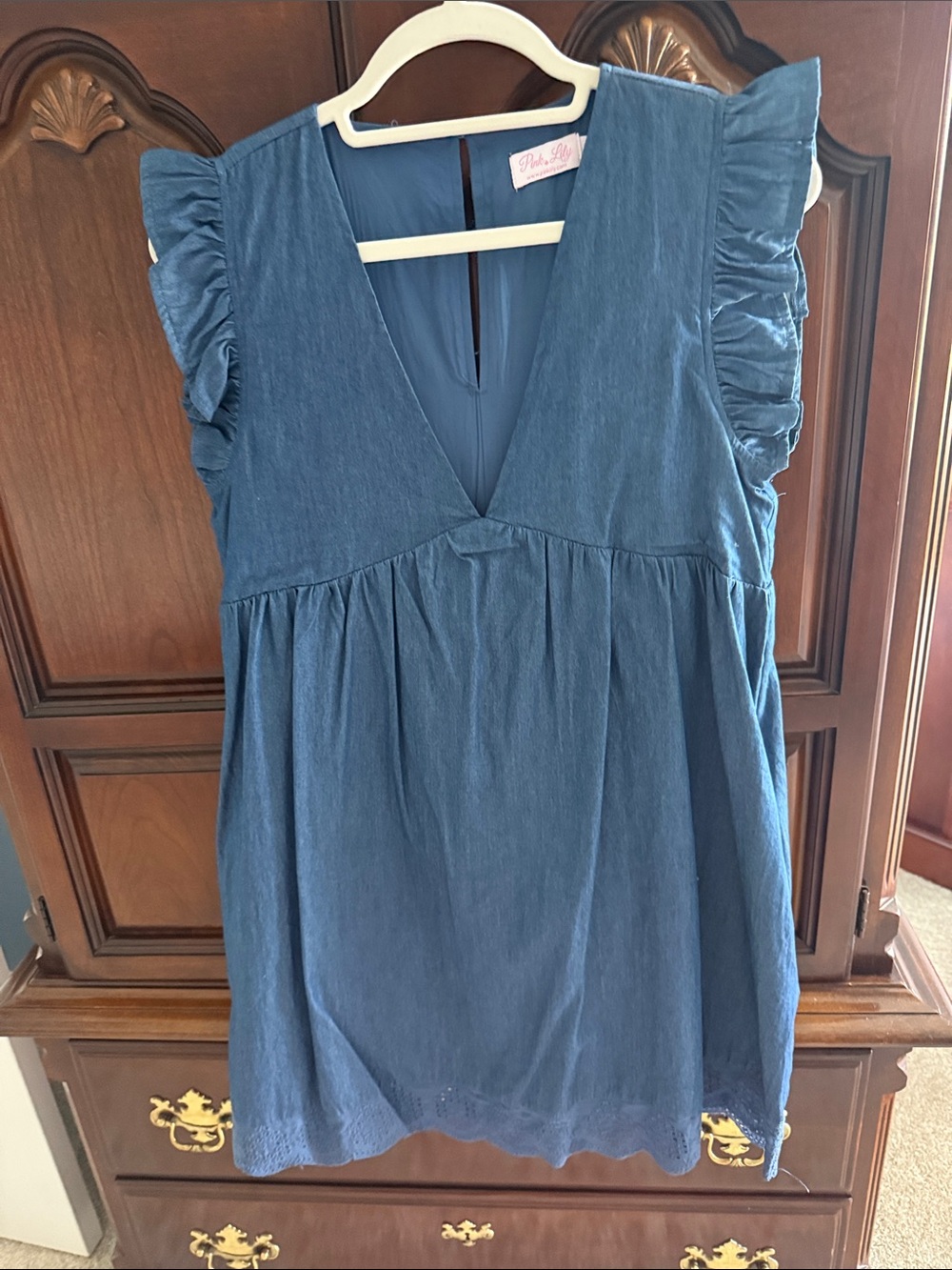 Pink Lily Denim Blue V-Neck Ruffle Sleeve Mini Dress